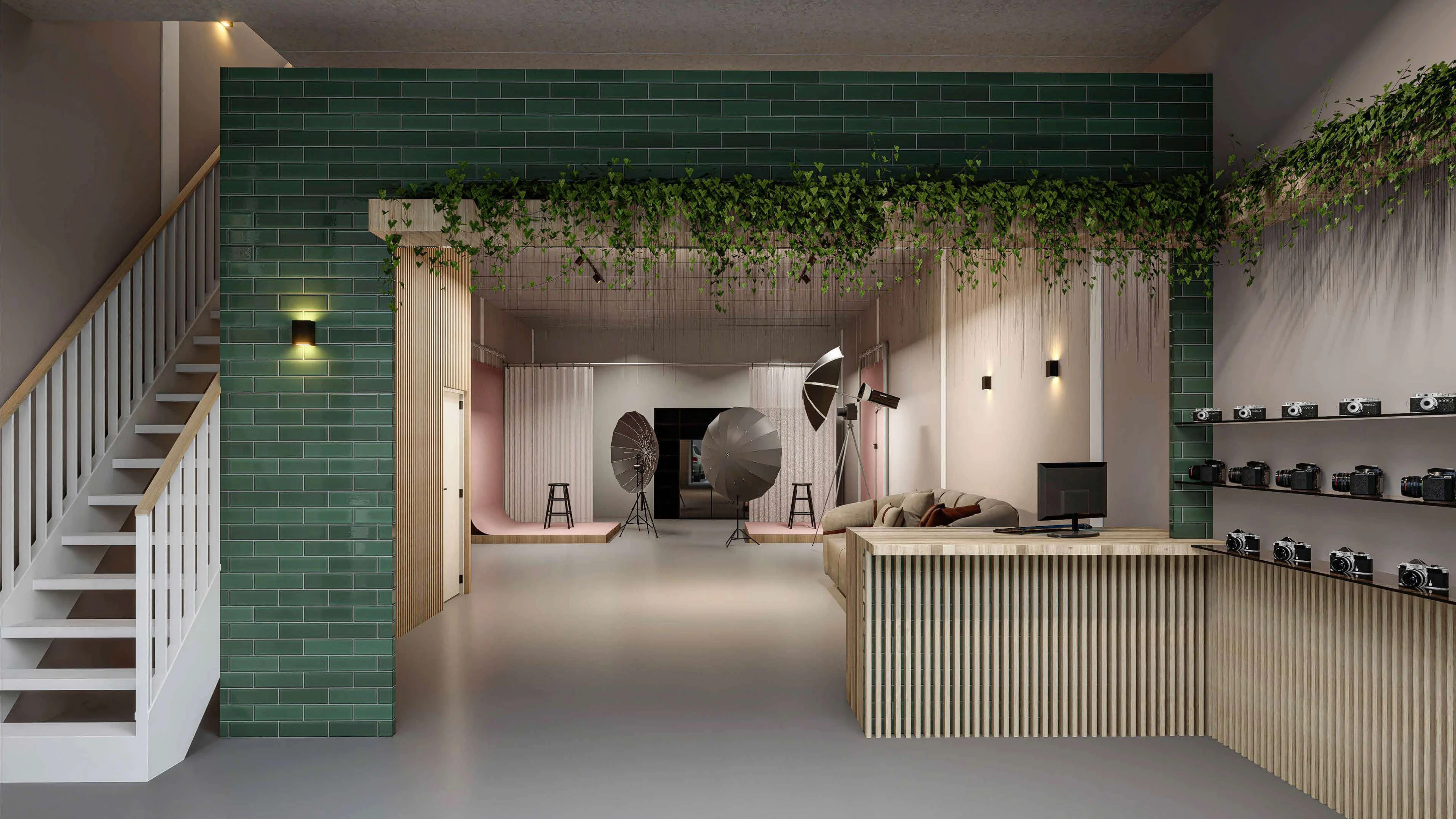 Begane grond van een unit, ingericht als studio